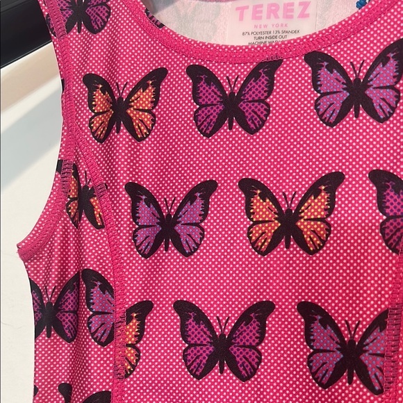 Terez Pink Butterfly tank fit and flare Dress and Top Set size 6 girls new w tag - Picture 3 of 9
